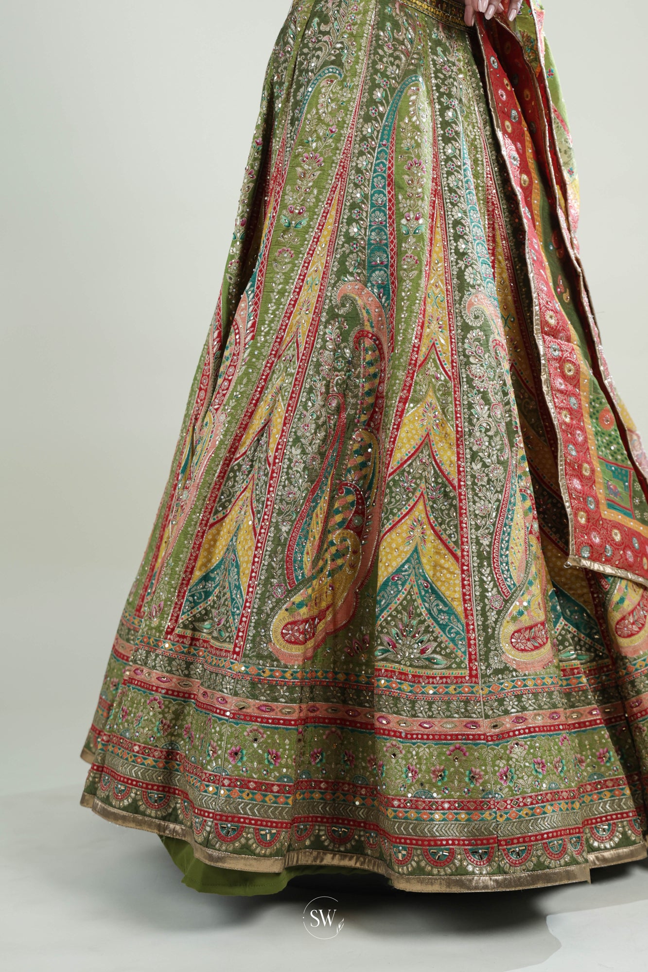 Parrot Green Floral Lehenga Set with Hand Embroidery