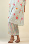 Pastel Mint Green Kurta Set With Floral-Stripes Pattern