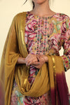 Ochre Yellow Printed Suit Set With Floral Design