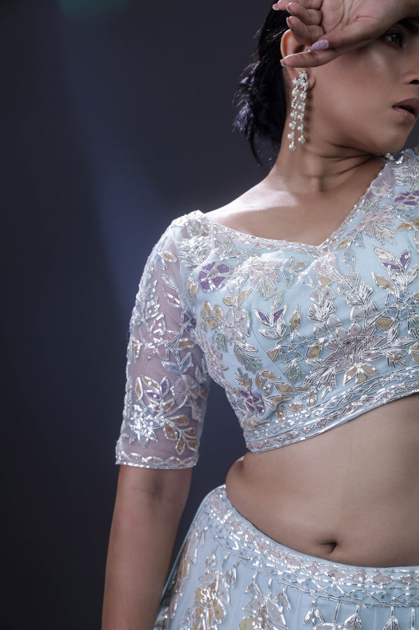 Marian Blue Lehenga Set with Embroidery