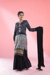 Cool Black Printed Straight Suit Set With Hand Embroidery