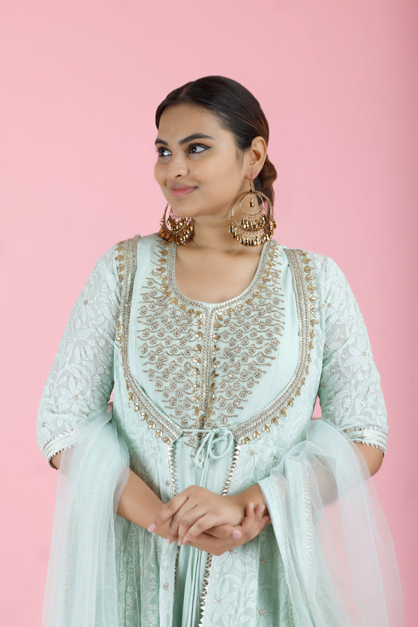 Light Mint Green Embroidered Georgette Gown