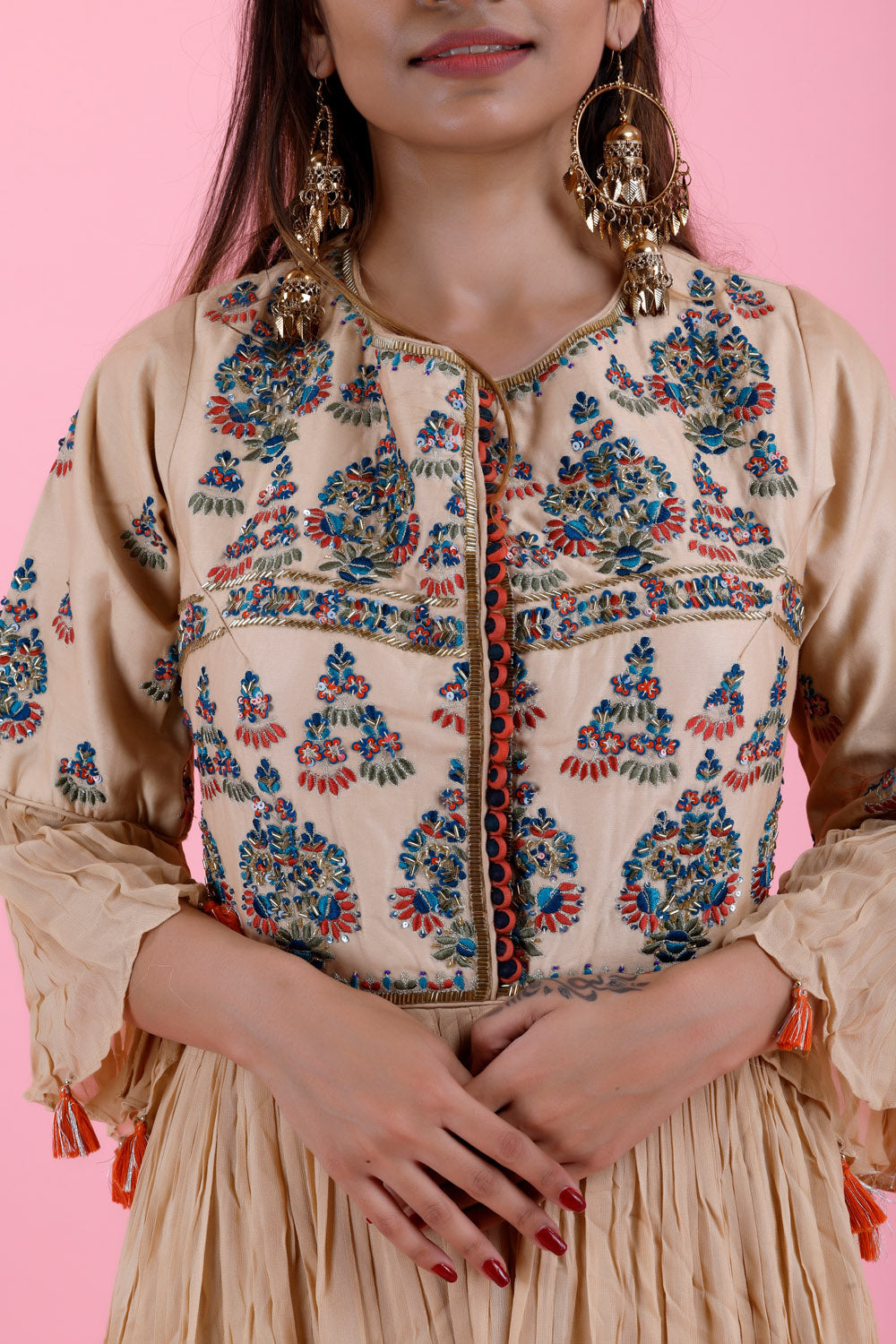 Light Cream Georgette Gown With Floral Embroidery