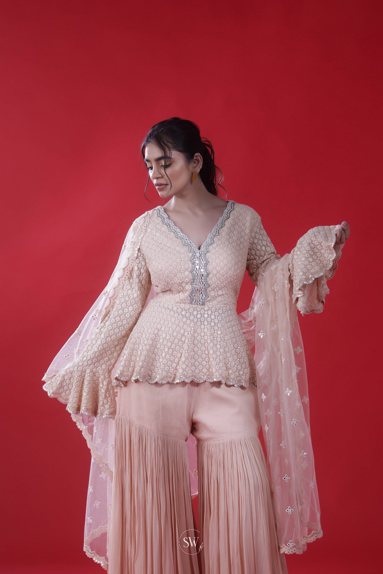 Pastel Peach Handcrafted Sharara Set