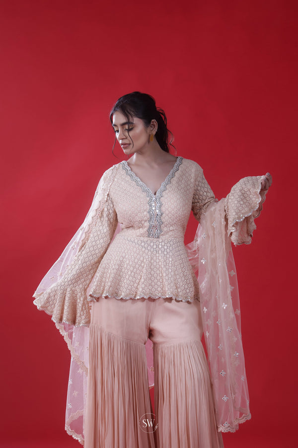 Pastel Peach Handcrafted Sharara Set