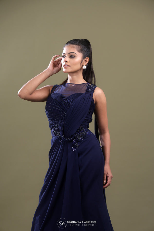 Navy Blue Embellished Gown