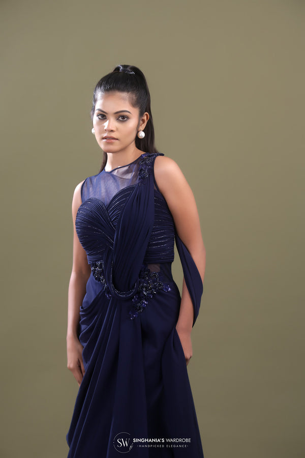 Navy Blue Embellished Gown