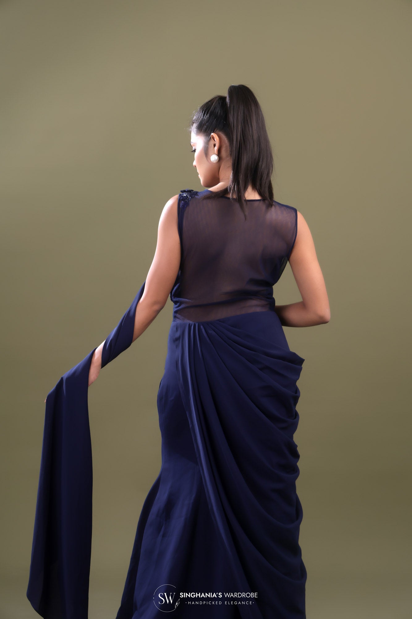 Navy Blue Embellished Gown
