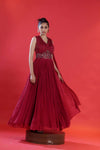 Maroon Red Embroidered Gown
