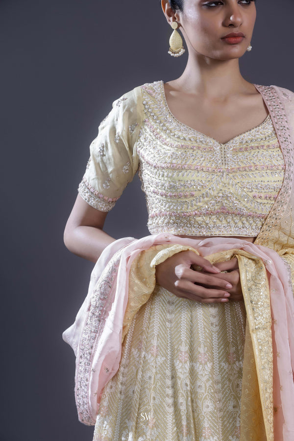 Pastel Yellow Embroidered Lehenga Set
