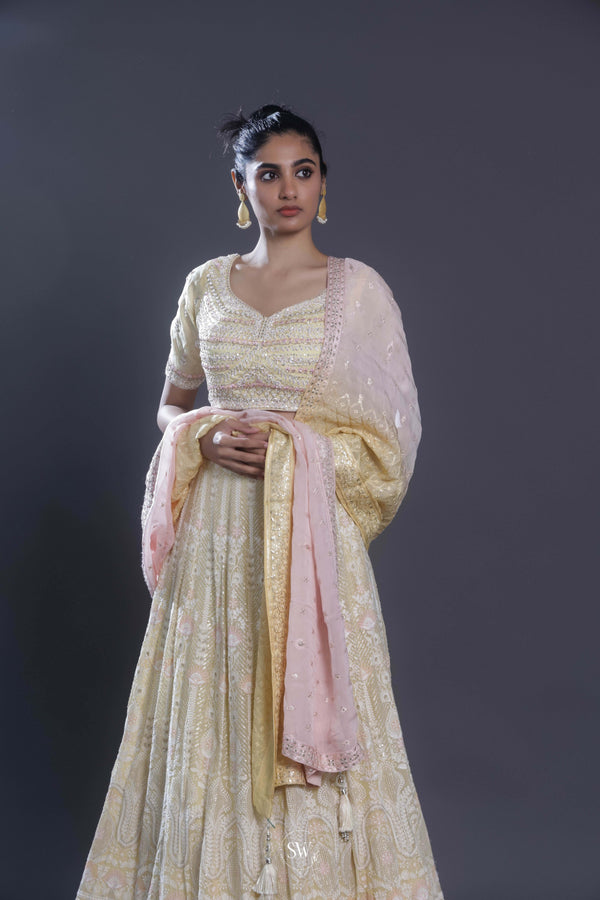 Pastel Yellow Embroidered Lehenga Set