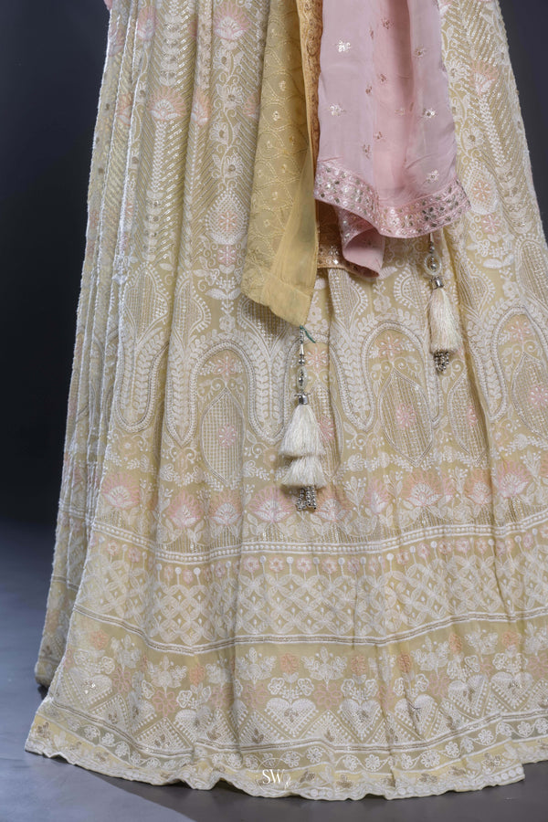 Pastel Yellow Embroidered Lehenga Set