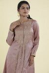 Oyster Pink Straight Suit Set With Floral Weaving