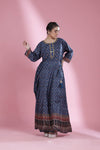 Prussian Blue Printed Kurti With Floral Design