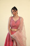 Crayola Pink Lehenga Set With Hand Embroidery