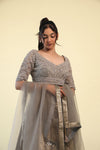 Ash Grey Lehenga Set With Hand Embroidery
