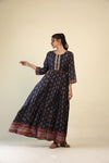 Night Black Printed Kurta With Hand Embroidery