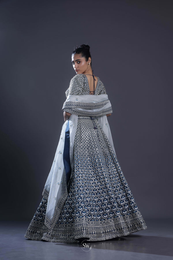 Deep Royal Blue Embroidered Bridal Lehenga Set