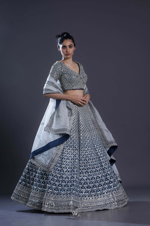 Deep Royal Blue Embroidered Bridal Lehenga Set