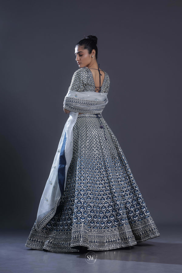 Deep Royal Blue Embroidered Bridal Lehenga Set