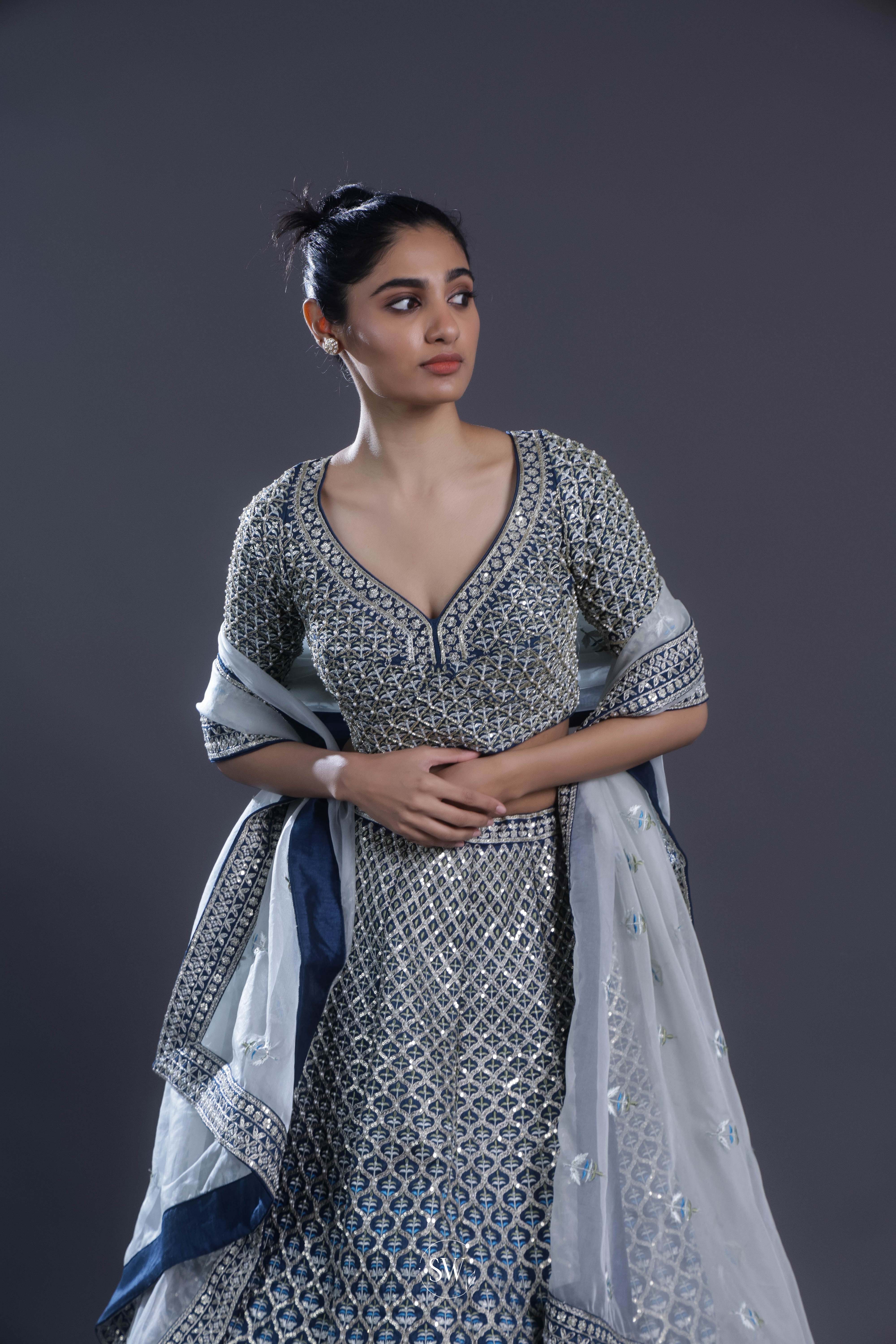 Deep Royal Blue Embroidered Bridal Lehenga Set