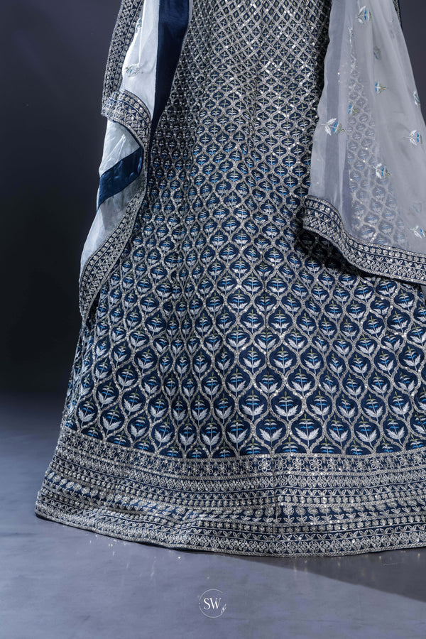 Deep Royal Blue Embroidered Bridal Lehenga Set