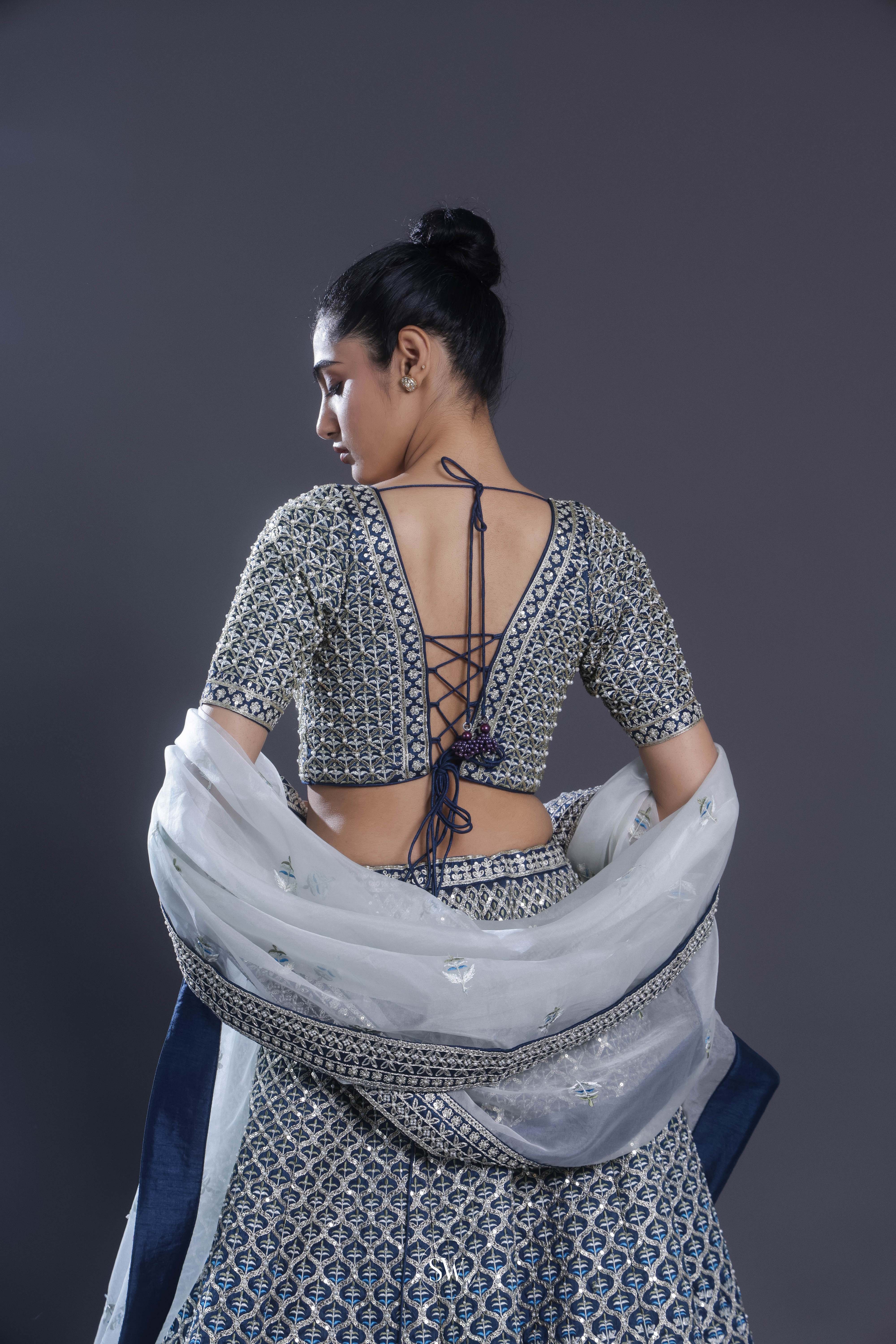 Deep Royal Blue Embroidered Bridal Lehenga Set
