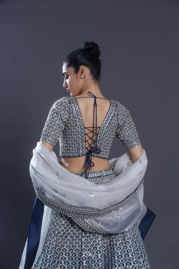 Deep Royal Blue Embroidered Bridal Lehenga Set