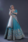 Munsell Blue Embroidered Bridal Lehenga Set