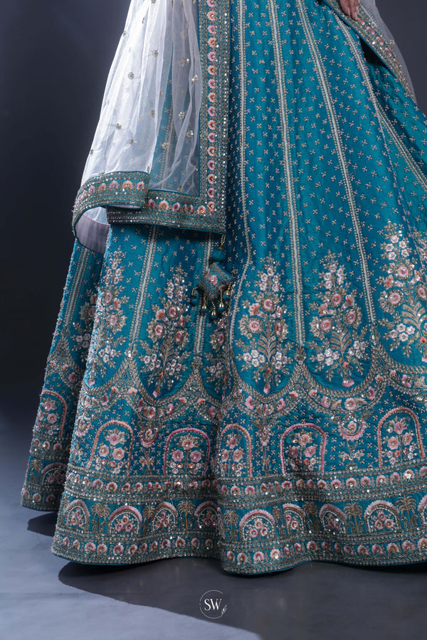 Munsell Blue Embroidered Bridal Lehenga Set