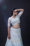 Columbia Blue Floral Lehenga Set With Hand Embroidery