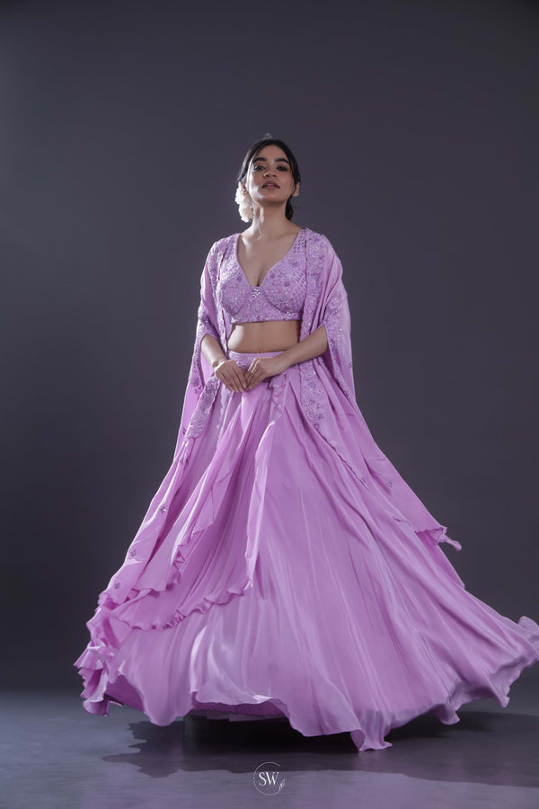 Mauve Purple Embroidered Lehenga Set