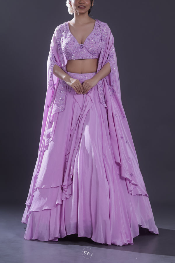 Mauve Purple Embroidered Lehenga Set
