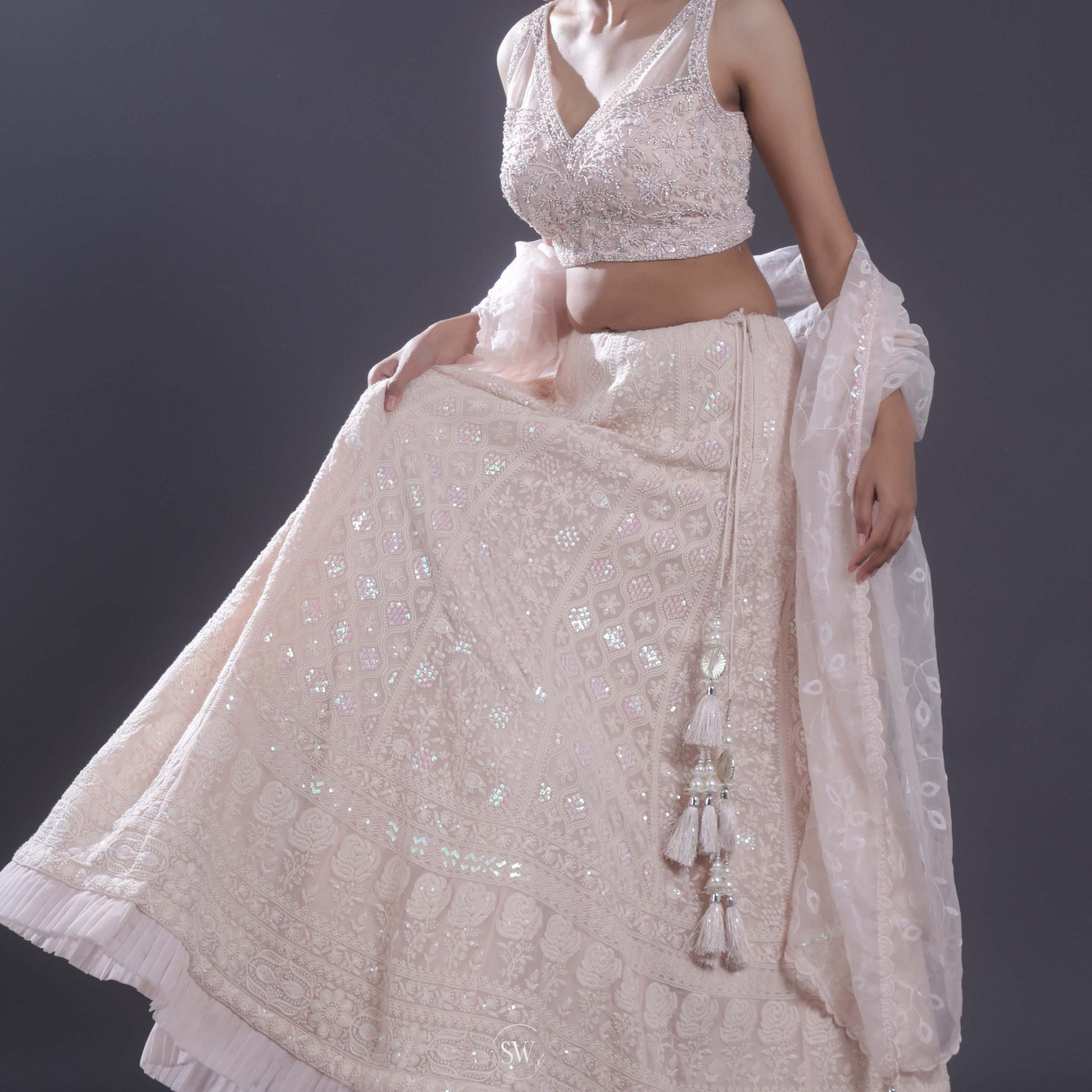 Pale Pink Embroidered Lehenga Set