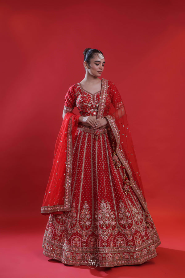Imperial Red Embroidered Bridal Lehenga Set