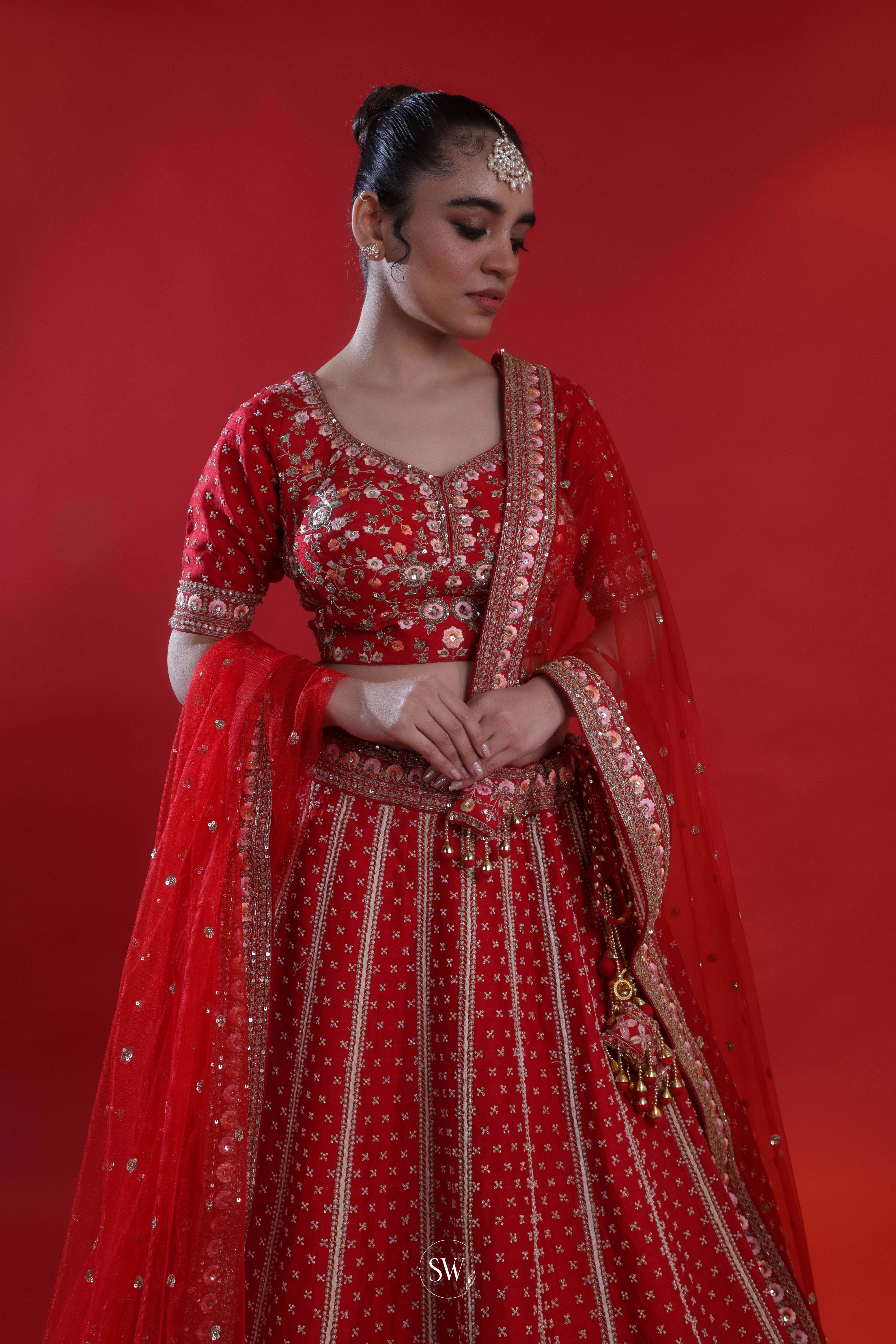 Imperial Red Embroidered Bridal Lehenga Set