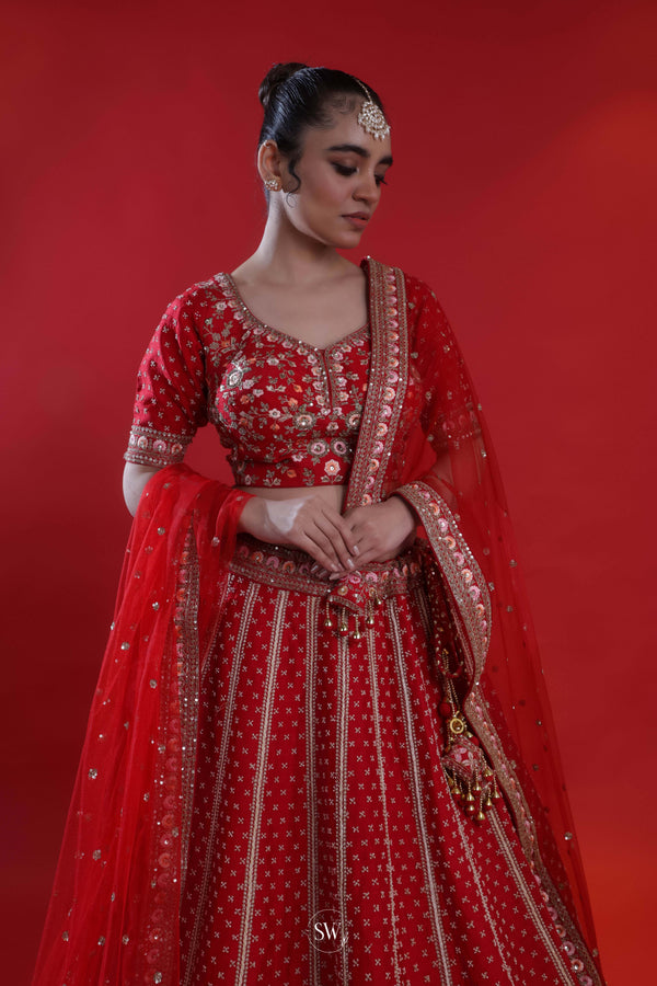 Imperial Red Embroidered Bridal Lehenga Set