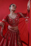 Imperial Red Embroidered Bridal Lehenga Set