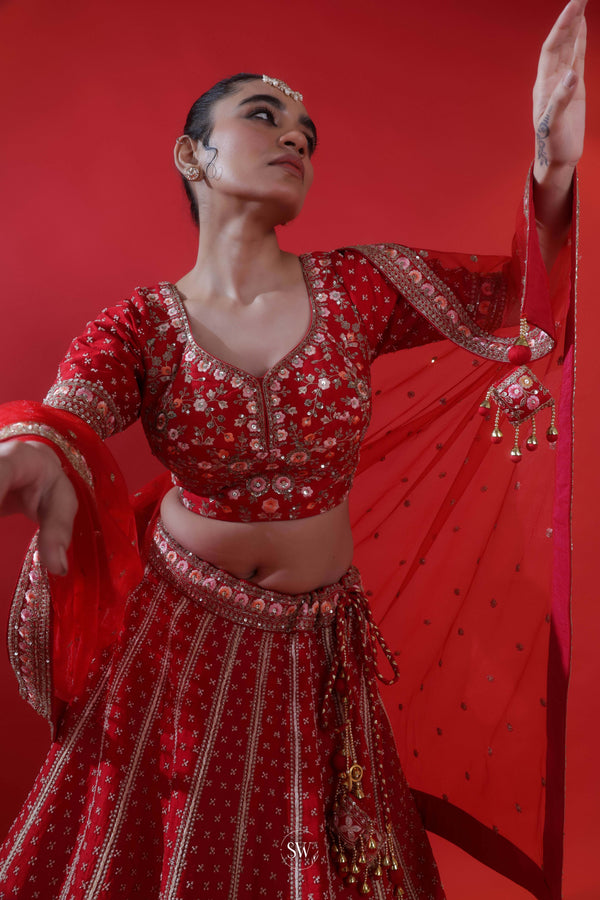 Imperial Red Embroidered Bridal Lehenga Set