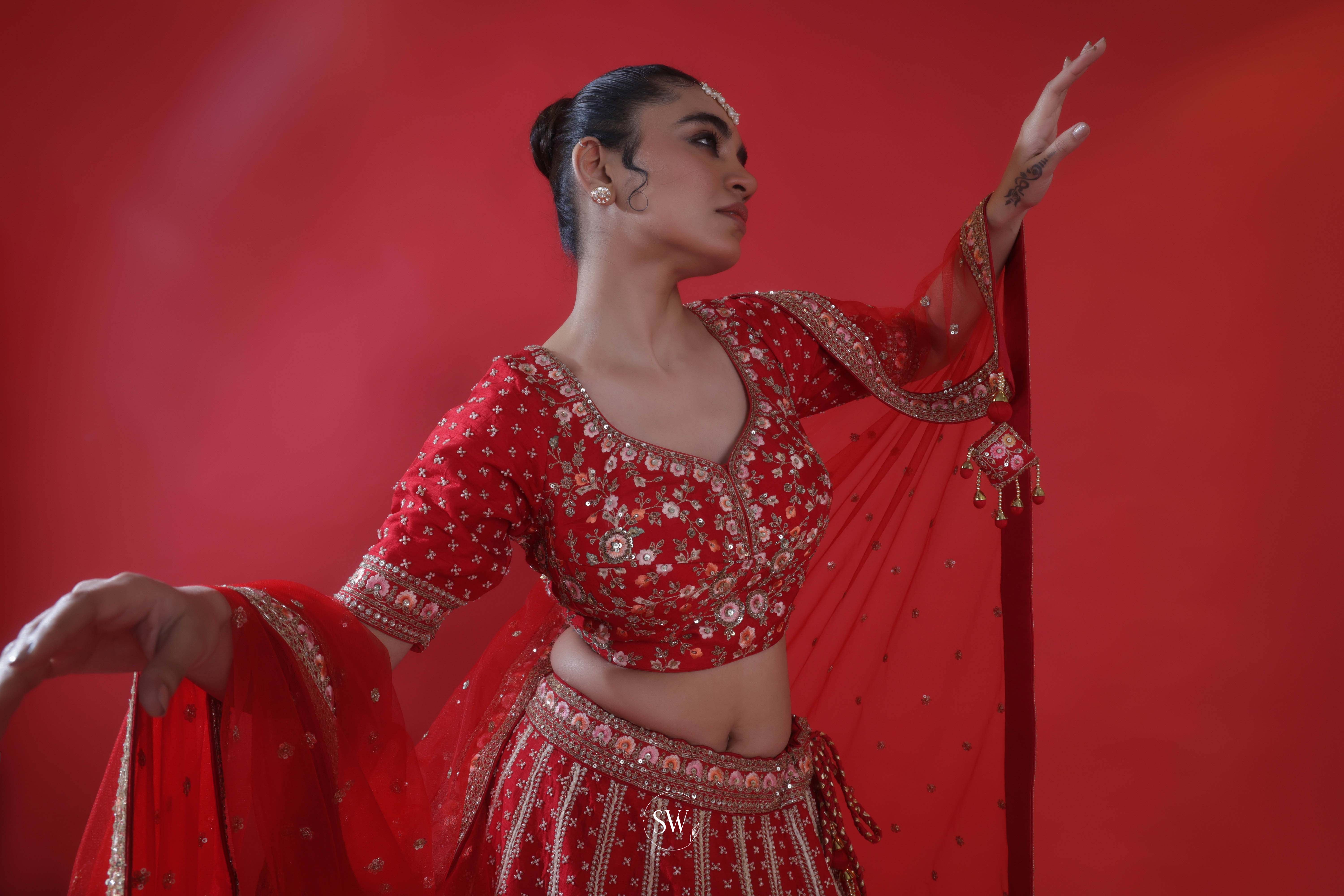 Imperial Red Embroidered Bridal Lehenga Set