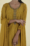 Sand Yellow Straight Suit Set With Hand Embroidery