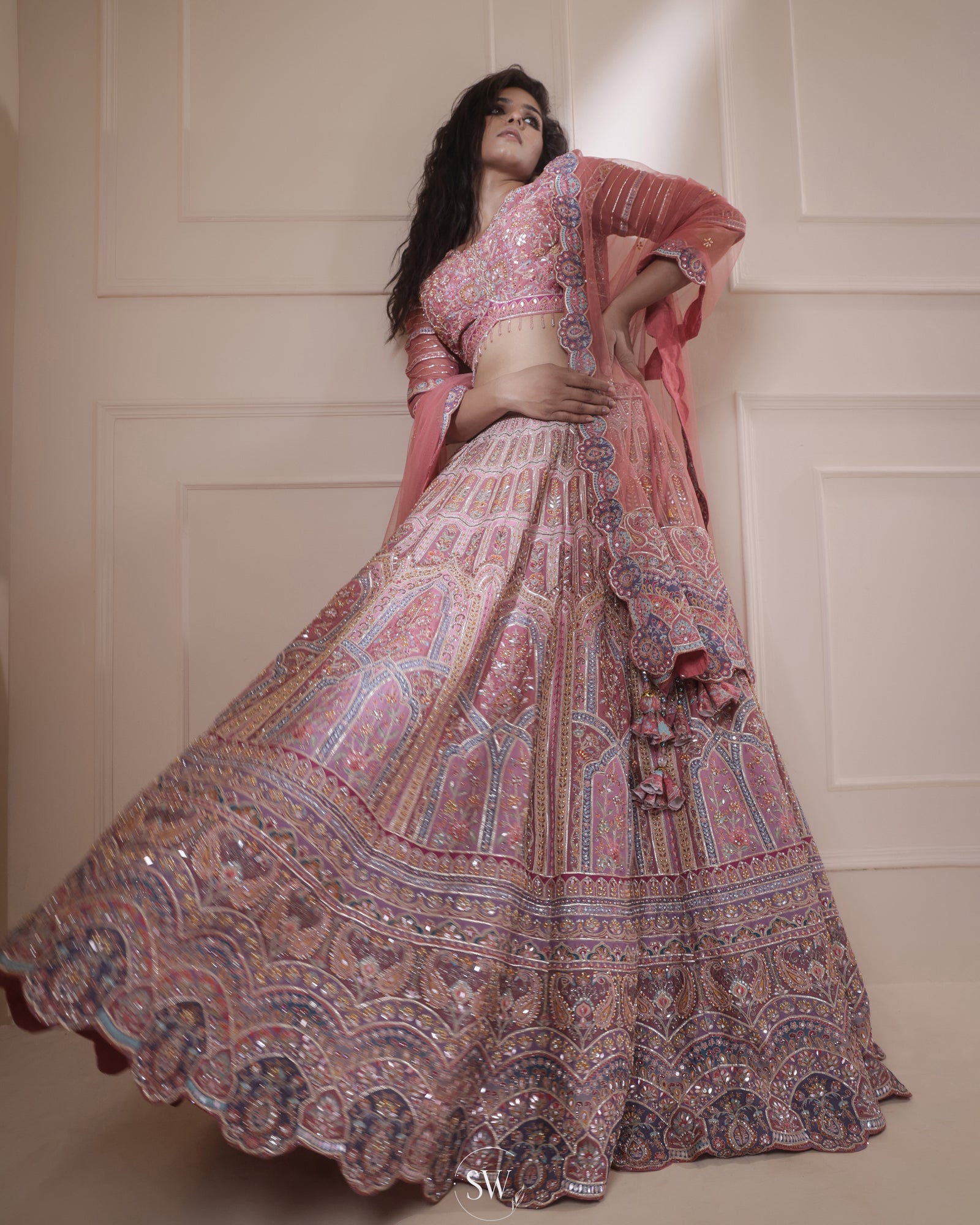Milano Pink Bridal Lehenga Set With Hand Embroidery