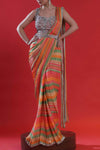 Orange Multicolour Draped Saree