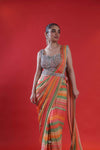 Orange Multicolour Draped Saree