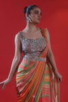 Orange Multicolour Draped Saree