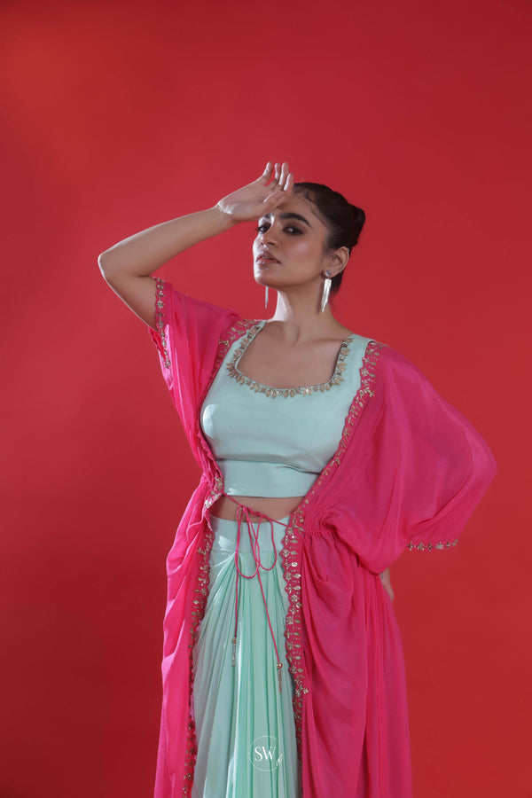 Blue And Pink Indo-Western Dress Set
