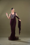 Wine Maroon Draped Saree With Embellished Blouse