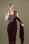 Wine Maroon Draped Saree With Embellished Blouse