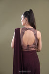 Wine Maroon Draped Saree With Embellished Blouse