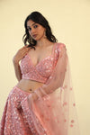 Flamingo Pink Net Lehenga Set With Hand Embroidery